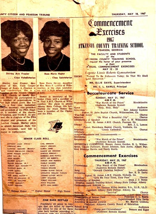 a newspaper article detailing the commencement ceremony in 1967