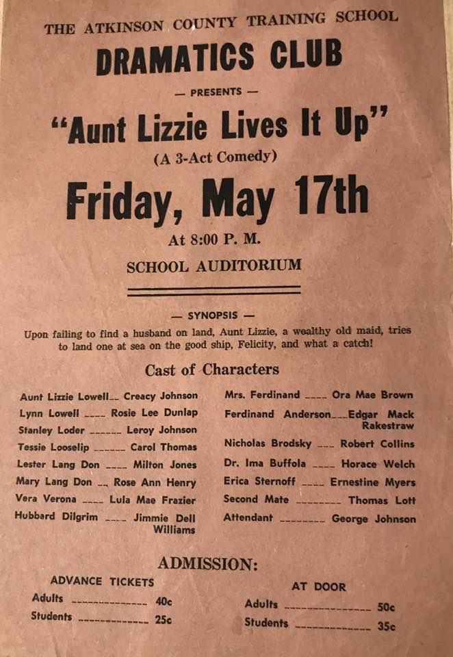 a filer for the 1963 dramatics club play 'Aunt Lizzie Lives It Up'