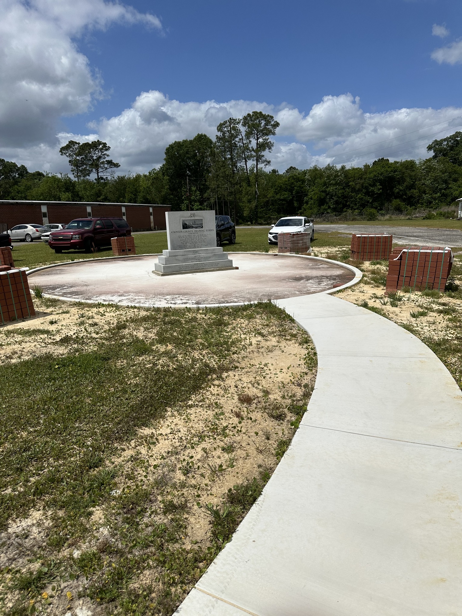 Progess of the construction of the monument walkway in April 2024.